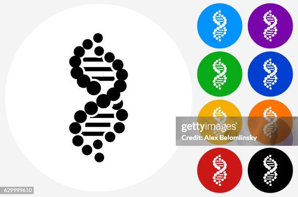 dna icon on flat color circle buttons - helix model stock illustrations