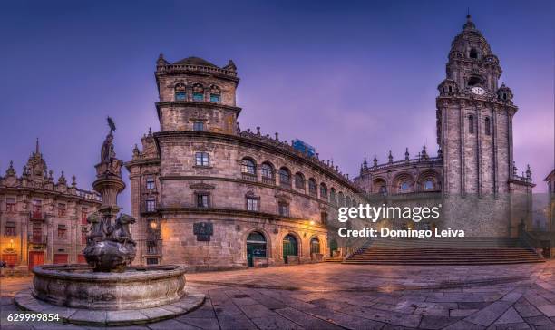 cathedral in square praterias, old town of santiago de compostela - santiago de compostela fotografías e imágenes de stock