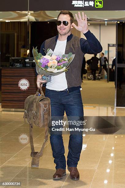 Actor Chris Pratt is seen upon arrival at Gimpo International Airport on December 16, 2016 in Seoul, South Korea.