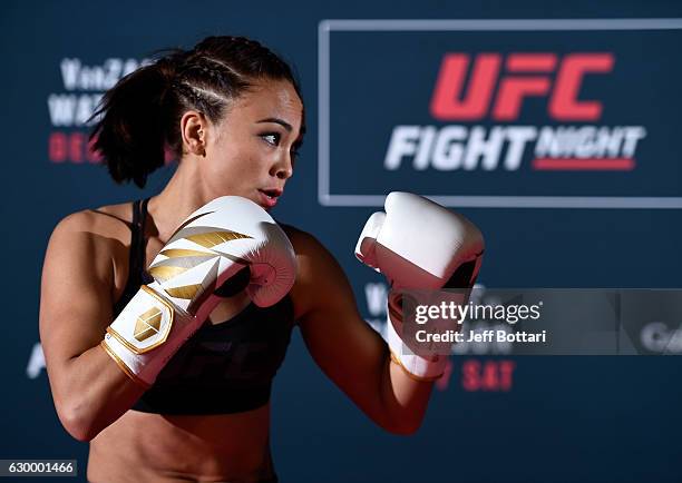 Michelle Waterson holds an open training session for fans and media at the Golden 1 Center on December 15, 2016 in Sacramento, California.