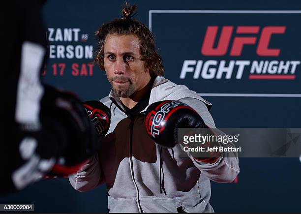 Urijah Faber holds an open training session for fans and media at the Golden 1 Center on December 15, 2016 in Sacramento, California.