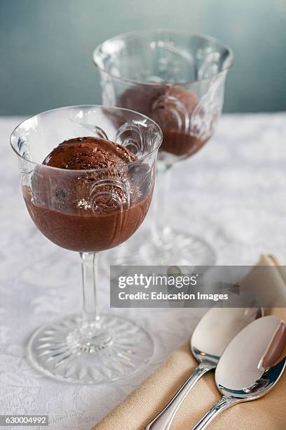 Chocolate sorbet in crystal glasses, Bayfield Inn, Bayfield, WI.