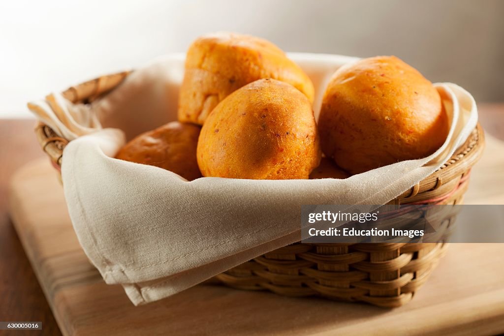 Dinner rolls in a bread basket