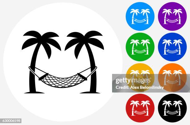 hammock icon on flat color circle buttons - relaxing hammock stock illustrations