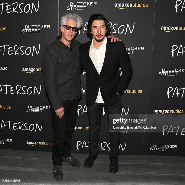 Director Jim Jarmusch and actor Adam Driver attend the "Paterson" New York screening held at the Landmark Sunshine Cinema on December 15, 2016 in New...