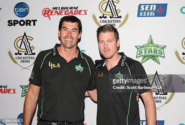 James Faulkner and Stars coach Stephen Fleming attend the Melbourne Stars Rivalry Lunch at Crown Palladium on December 16, 2016 in Melbourne,...