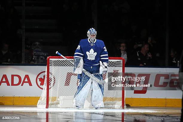 Toronto Maple Leafs goalie Frederik Andersen during warmups as the Toronto Maple Leafs lose to the Arizona Coyotes in shootout at the Air Canada...