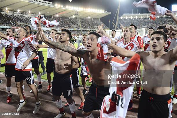 Players of River Plate celebrate with fans after winning the Copa Argentina 2016 after a final match between River Plate and Rosario Central as part...