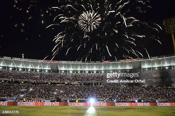 Fireworks explode after River Plate won a final match between River Plate and Rosario Central as part of Copa Argentina 2016 at Mario Alberto Kempes...