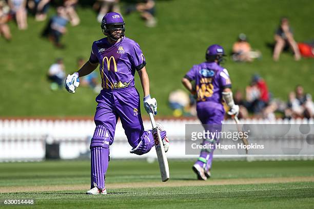 Peter Fulton of the Kings makes his ground during the McDonalds Super Smash T20 match between Wellington Firebirds and Canterbury Kings at Basin...