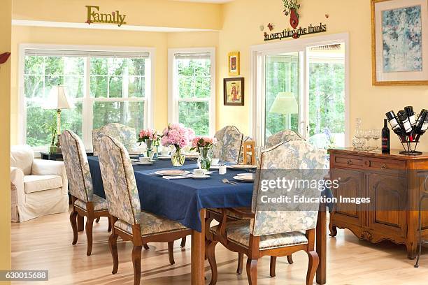 Interior of Holland Michigan inn dining room, Crimson Cottage, Holland, MI.