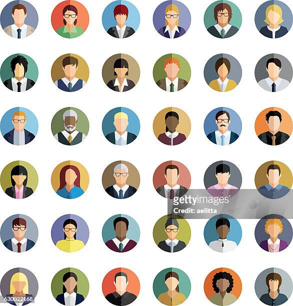business people. icons set. - portrait stock illustrations