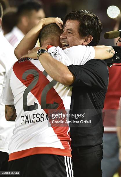 Marcelo Gallardo coach of River Plate celebrates with Andres D'Alessandro of River Plate after a final match between River Plate and Rosario Central...