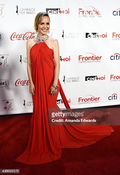 Actress Radha Mitchell arrives at the 3rd Annual Cinefashion Film Awards at the Saban Theatre on December 15, 2016 in Beverly Hills, California.