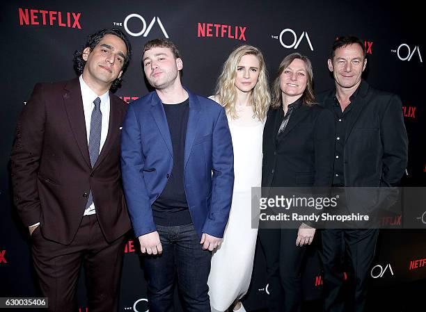 Zal Batmanglij, Emory Cohen, Brit Marling, Cindy Holland, and Jason Isaacs arrive to the premiere of Netflix's "The OA" at the Vista Theatre on...