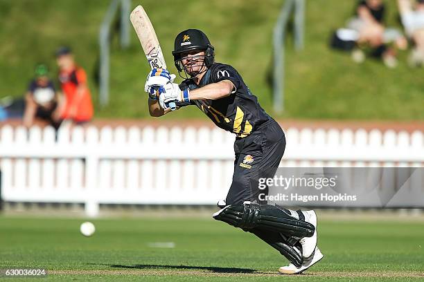 Hamish Marshall of the Firebirds bats during the McDonalds Super Smash T20 match between Wellington Firebirds and Canterbury Kings at Basin Reserve...