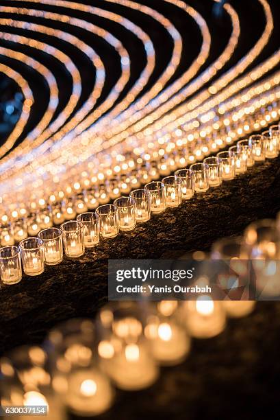 the odeon on the archeological site of lyon fourviere during the lyon festival of lights in france, december 2016 - bougie ストックフォトと画像