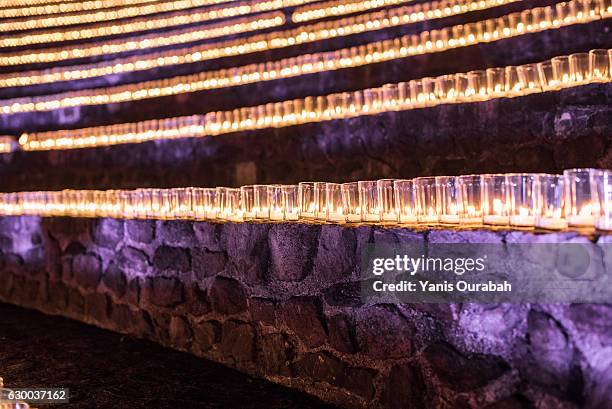 the odeon on the archeological site of lyon fourviere during the lyon festival of lights in france, december 2016 - bougie ストックフォトと画像