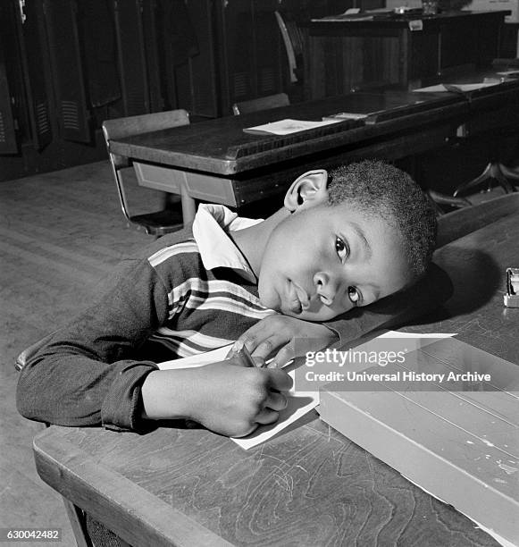 Student in Elementary School Classroom, Washington DC, USA, Marjorie Collins for Farm Security Administration, March 1942.