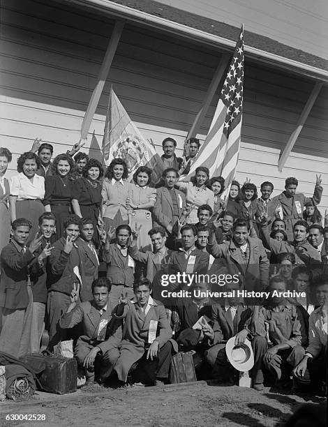 Mexican Agricultural Laborers Arriving by Train to Help Harvest Beets, Near Stockton California, Collins for Office of War Information, May 1943.