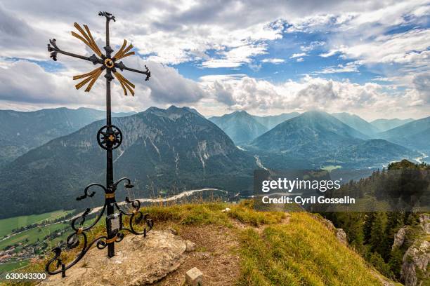 sonnenberg summit cross and graswang valley - oberammergau stock pictures, royalty-free photos & images