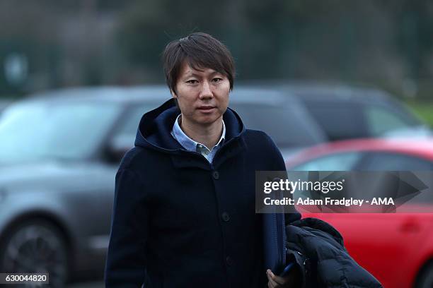 Li Tie former Premier League player with Everton and the current Chinese Assistant Head Coach / Assistant manager arrives for a training session at...