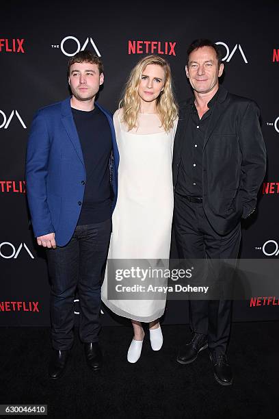 Emory Cohen, Brit Marling and Jason Isaacs attend the premiere of Netflix's "The OA" at the Vista Theatre on December 15, 2016 in Los Angeles,...