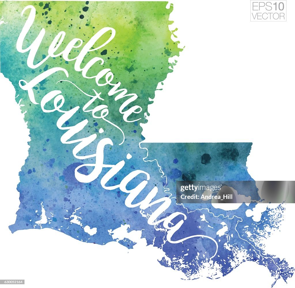 Welcome to Louisiana Vector Watercolor Map
