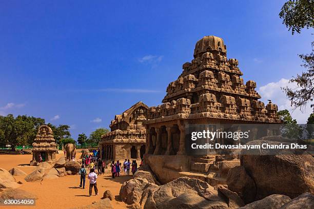 mahabalipuram or mamallapuram, tamil nadu, india - the monolithic 7th century ad monuments known as the pancha rathas - southern rock stock pictures, royalty-free photos & images