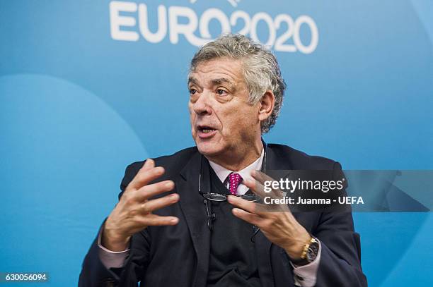 President of RFEF Angel Maria Villar delivers a speech during UEFA Euro Bilbao 2020 Official Logo Unveiling on December 15, 2016 in Bilbao, Spain.