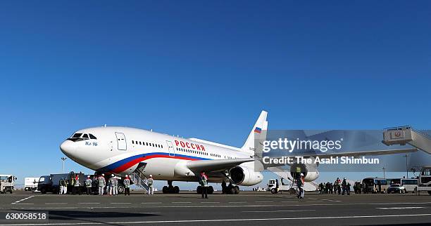 An airplane of Russian President Vladimir Putin lands at Haneda International Airport on December 16, 2016 in Tokyo, Japan. Putin is on a two-day...