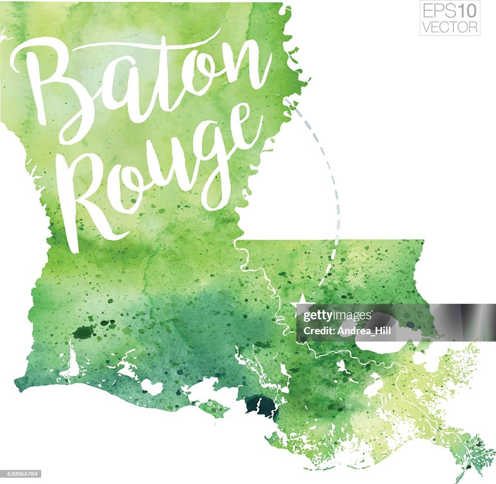 Baton Rouge, Louisiana USA Vector Watercolor Map