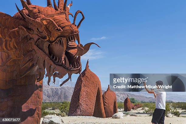 a sea serpent sculpture in the galleta meadows. - galleta stock pictures, royalty-free photos & images
