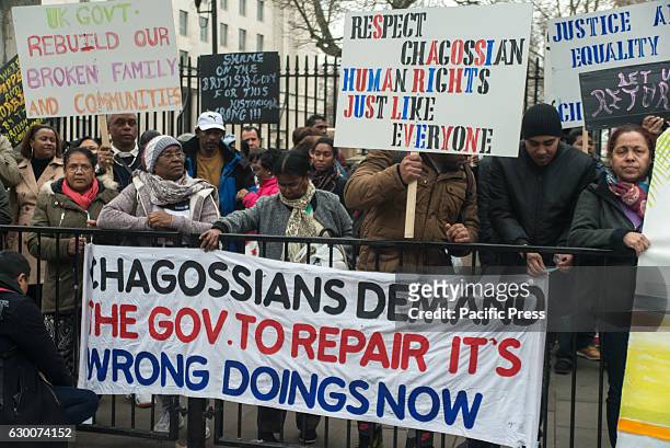 Chagossian demonstration against the UK Government, about the respect of human rights. The depopulation of Chagossians from the Chagos Archipelago,...