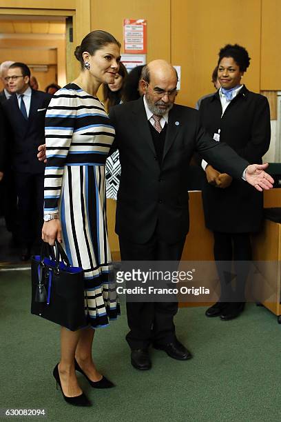 Director General Jose Graziano da Silva and Princess Victoria of Sweden meet at the Food and Agriculture Organization Headquarters in Rome during the...