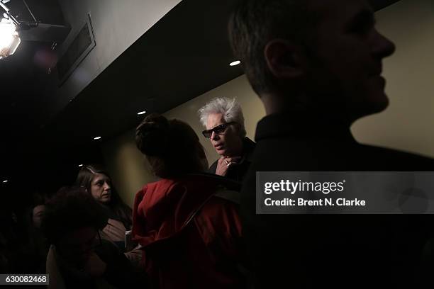 Director Jim Jarmusch speaks to a reporter during the "Paterson" New York screening held at the Landmark Sunshine Cinema on December 15, 2016 in New...