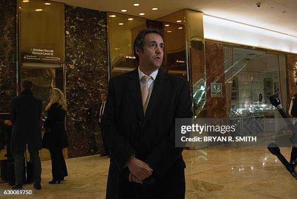Attorney Michael Cohen arrives at Trump Tower for meetings with President-elect Donald Trump on December 16, 2016 in New York. / AFP / Bryan R. Smith