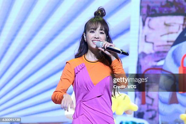 Singer Jolin Tsai performs during the 2016 China Top Ten Benefitting Laureus Sport For Good awards ceremony on December 15, 2016 in Beijing, China.