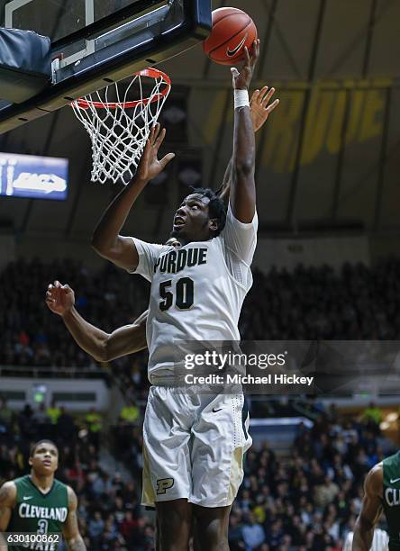 Caleb Swanigan of the Purdue Boilermakers shoots the ball against the Cleveland State Vikings at Mackey Arena on December 10, 2016 in West Lafayette,...