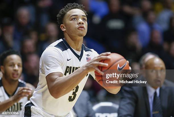 Carsen Edwards of the Purdue Boilermakers looks to shoot the ball during the game against the Cleveland State Vikings at Mackey Arena on December 10,...