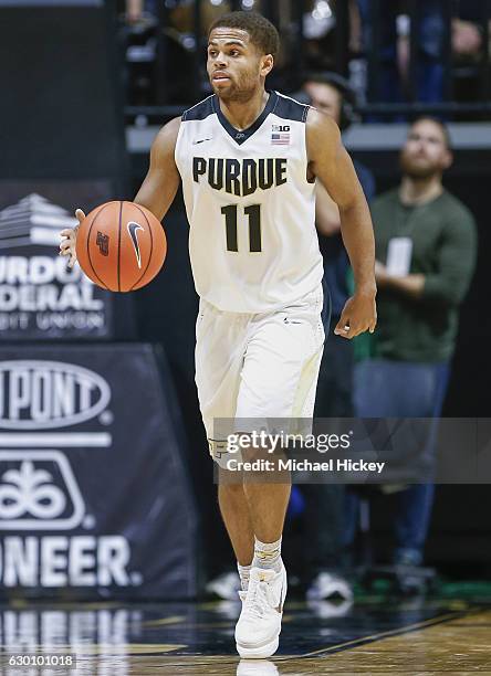 Thompson of the Purdue Boilermakers brings the ball up court during the game against the Cleveland State Vikings at Mackey Arena on December 10, 2016...