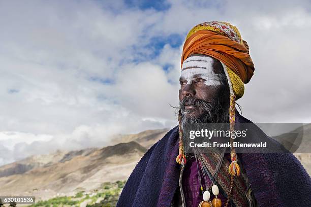 Portrait of a Sadhu, holy man, looking into the himalayan mountains.