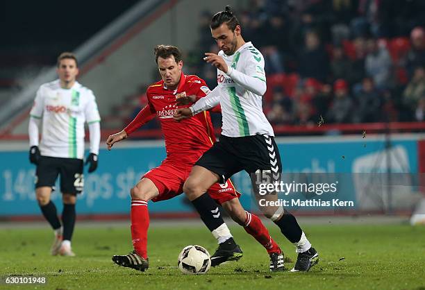 Stephan Fuerstner of Berlin battles for the ball with Serdar Dursun of Fuerth during the Second Bundesliga match between 1. FC Union Berlin and SpVgg...