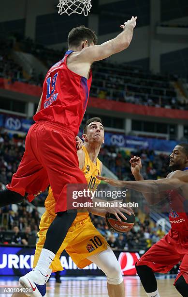 Victor Claver, #10 of FC Barcelona Lassa competes with Cory Higgins, #22 and Joel Freeland, #19 of CSKA Moscow during the 2016/2017 Turkish Airlines...