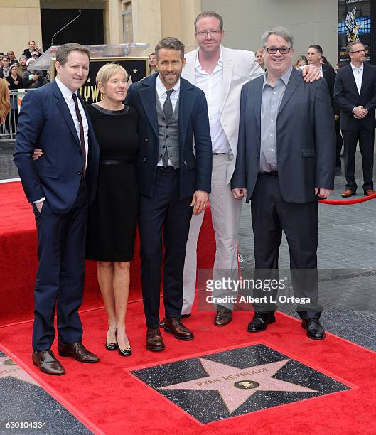 Actor Ryan Reynolds with mother and brothers at Ryan Reynolds' Star Ceremony On The Hollywood Walk Of Fame on December 15, 2016 in Hollywood,...