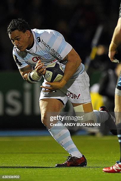 Racing 92's Samoan prop Viliamu Afatia makes a break during the European Champions Cup pool 1 rugby union match between Glasgow Warriors and Racing...