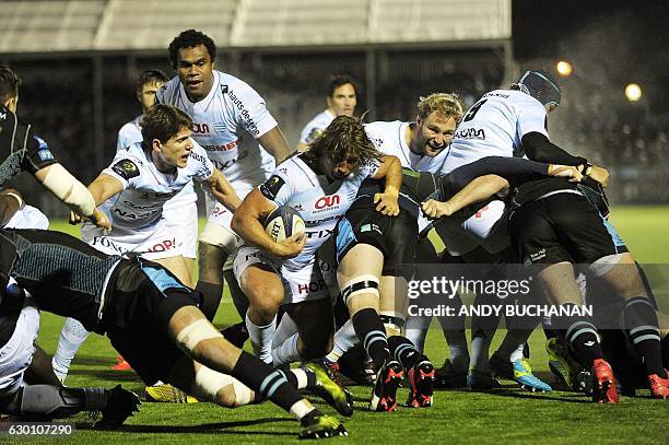 Racing 92's Dimitri Szarzewski on the attack during the European Champions Cup pool 1 rugby union match between Glasgow Warriors and Racing 92 at...