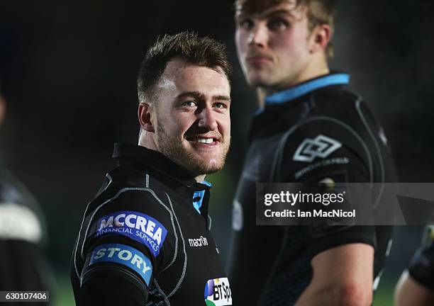 Stuart Hogg of Glasgow looks on during the European Rugby Champions Cup match between Glasgow Warriors and Racing 92 at Scotstoun stadium on December...