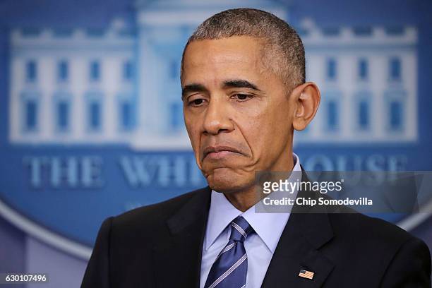 President Barack Obama speaks during a news conference in the Brady Press Briefing Room at the White House December 16, 2016 in Washington, DC. In...