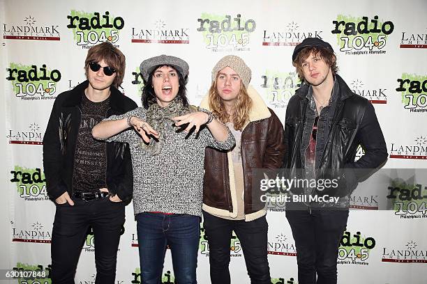 Jed Elliott, Luke Spiller, Adam Slack and Gethin Davies of The Struts pose at the Radio 104.5 Performance Theater December 16, 2016 in Bala Cynwyd,...